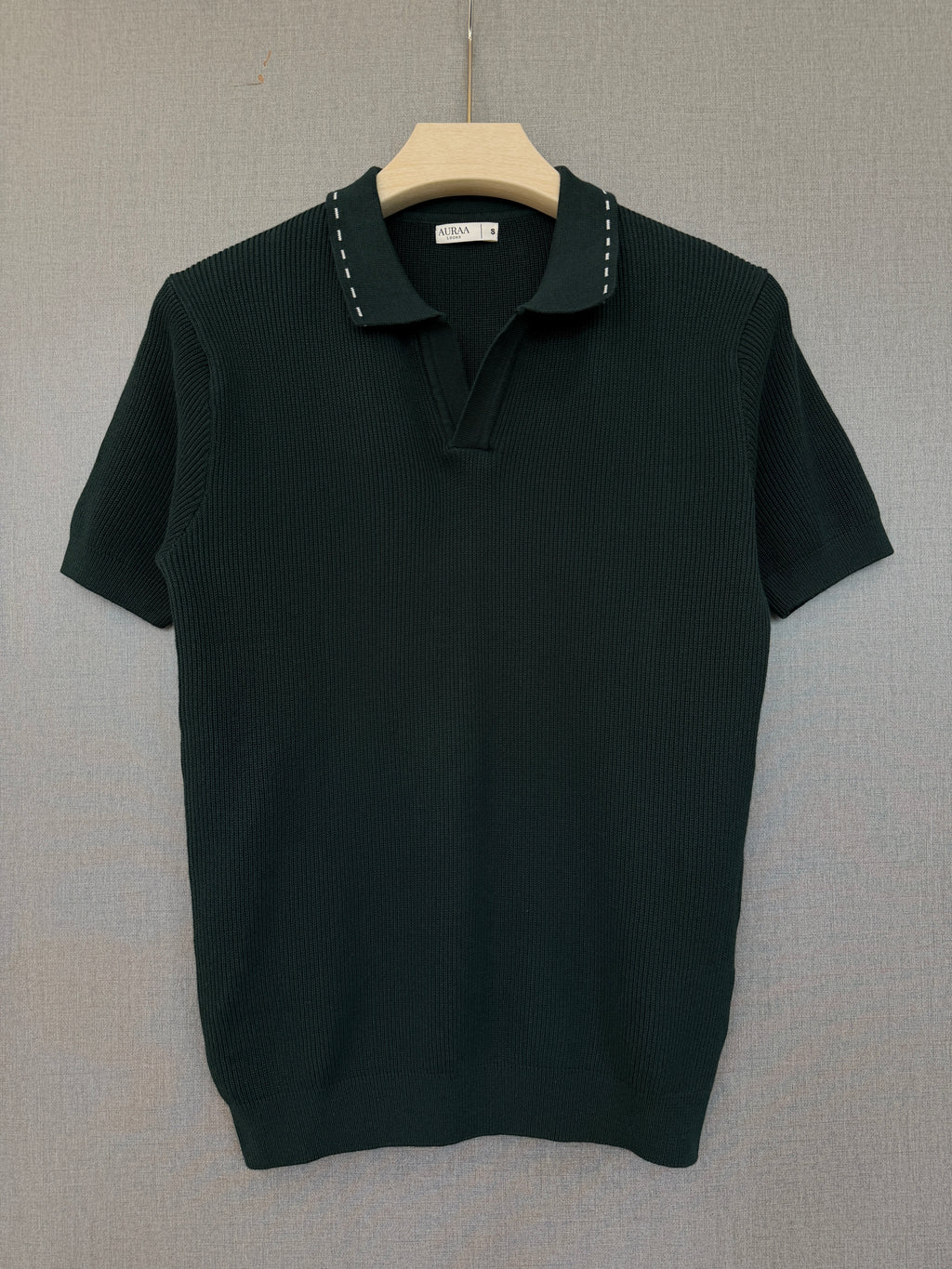 Ribbed Polo T Shirt - Forest Green
