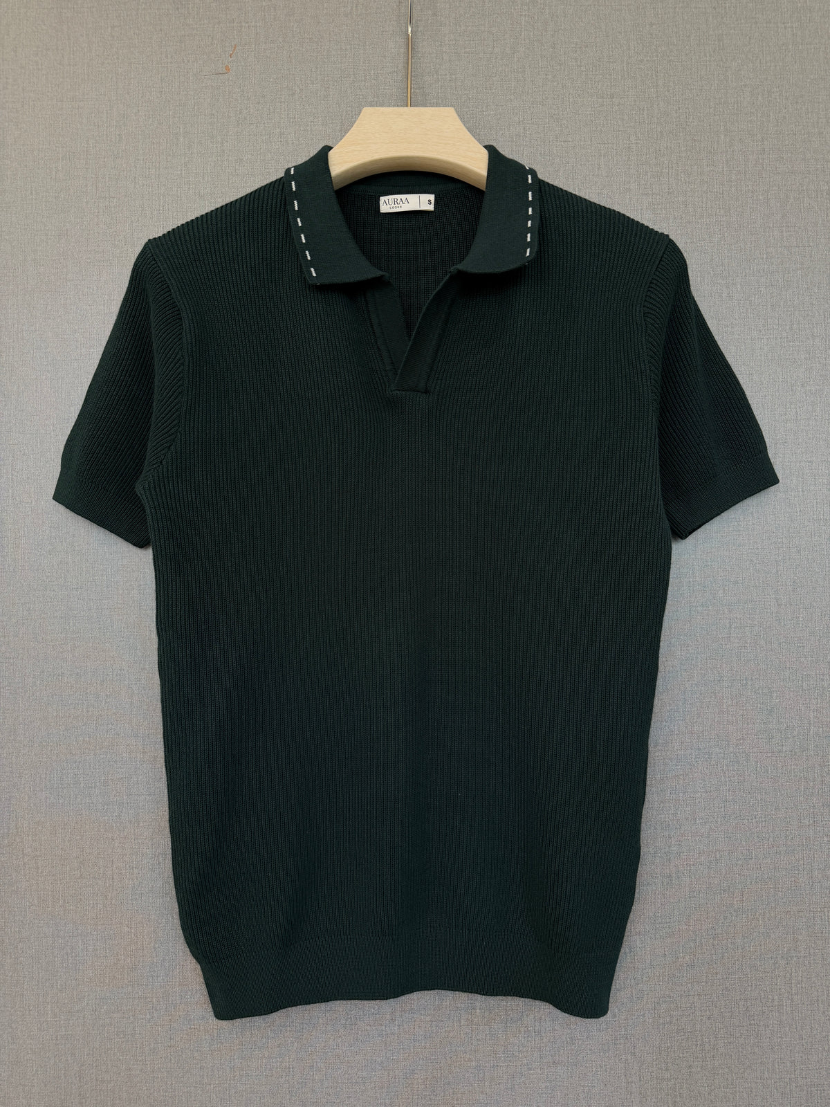 Ribbed Polo T Shirt - Forest Green