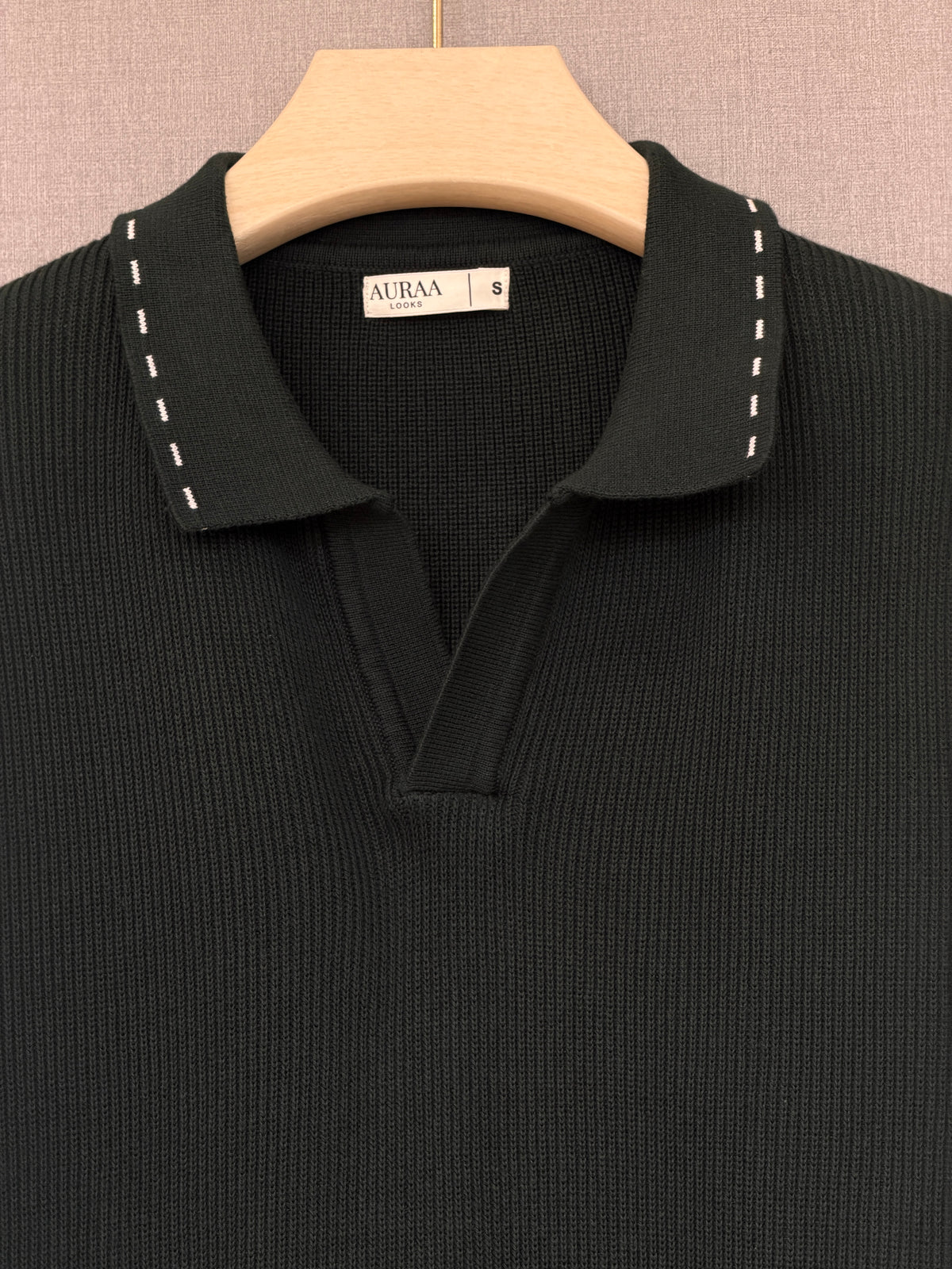 Ribbed Polo T Shirt - Forest Green