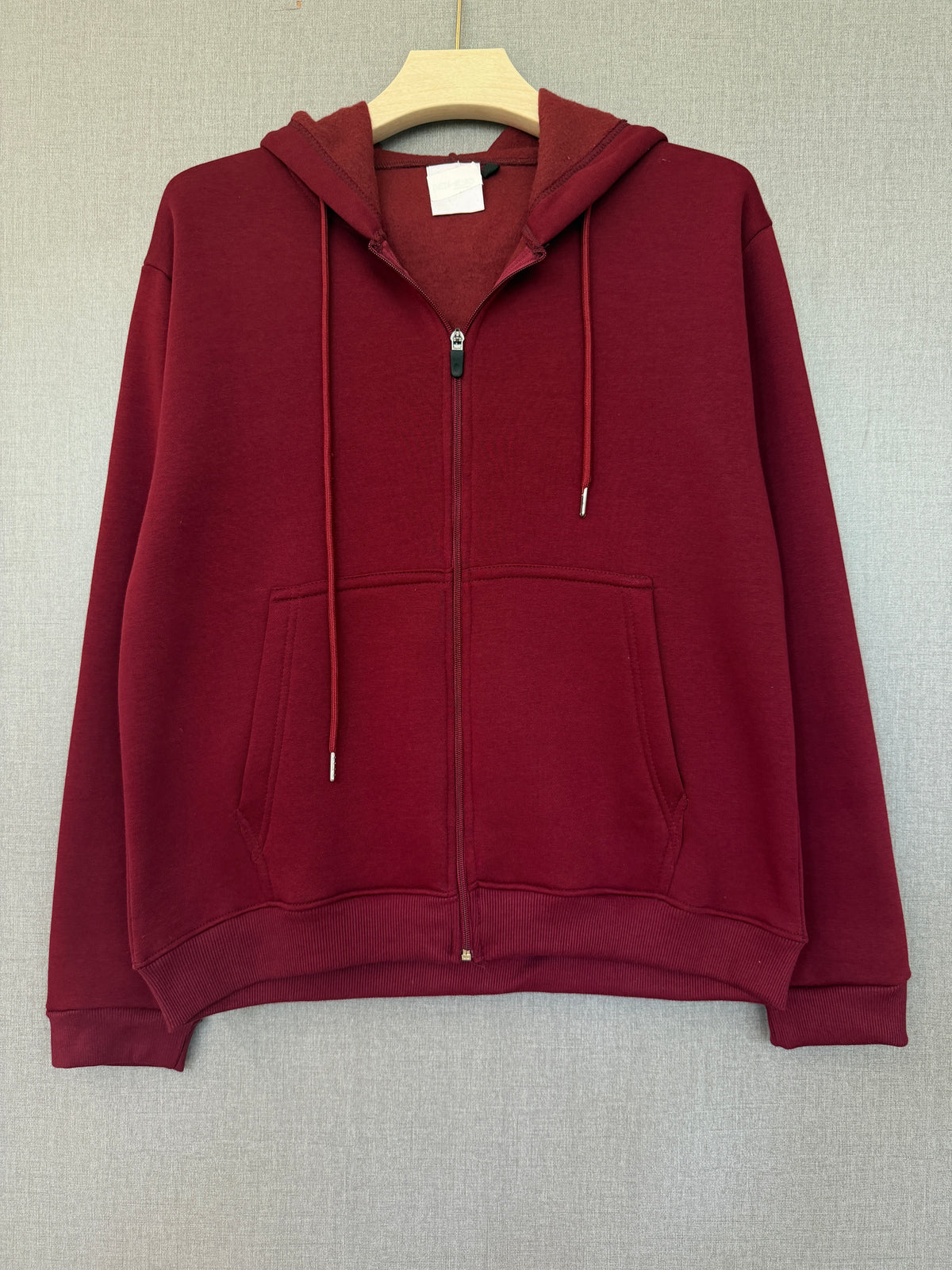 Oversized Zip Up Hoodie - Wine Red