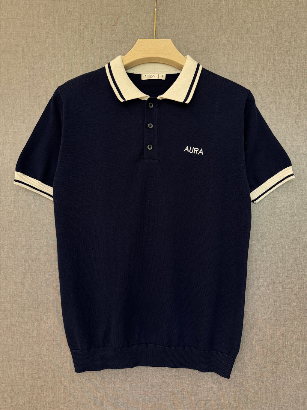 Textured Polo T Shirt - Navy Blue