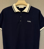 Textured Polo T Shirt - Navy Blue