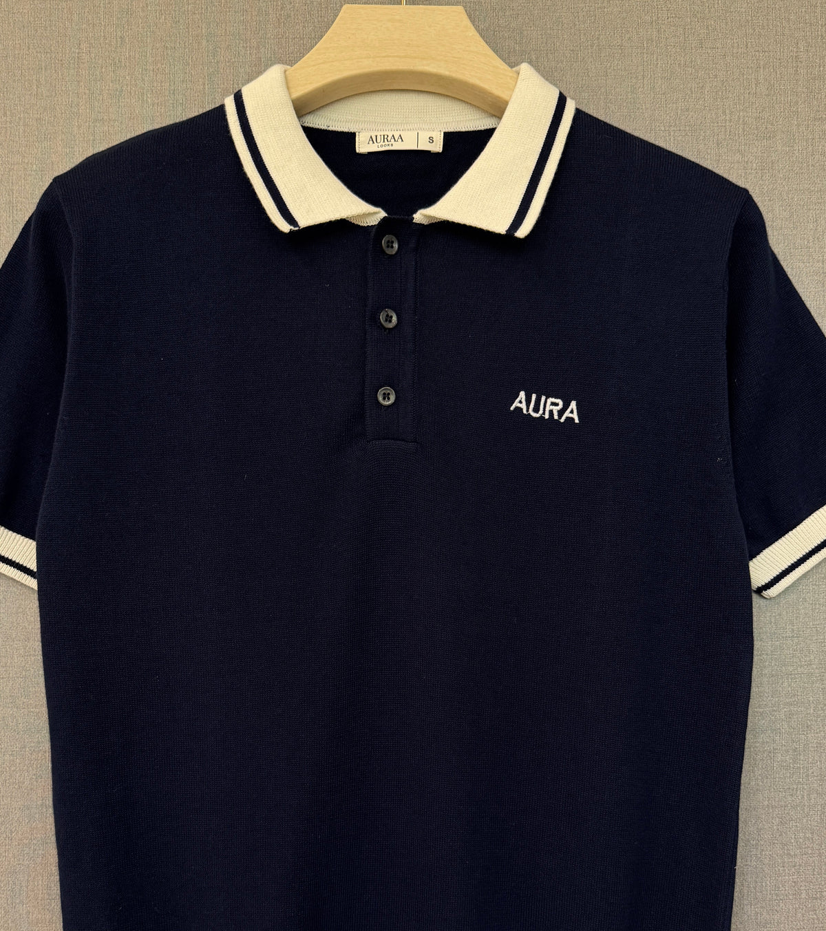 Textured Polo T Shirt - Navy Blue