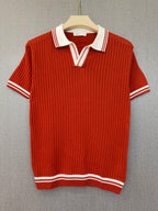 Ribbed Polo T Shirt - Brick Red