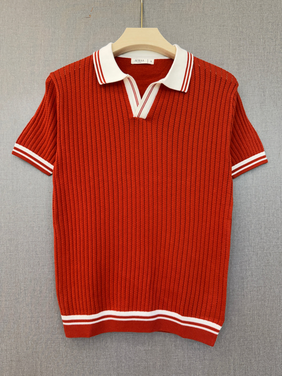 Ribbed Polo T Shirt - Brick Red
