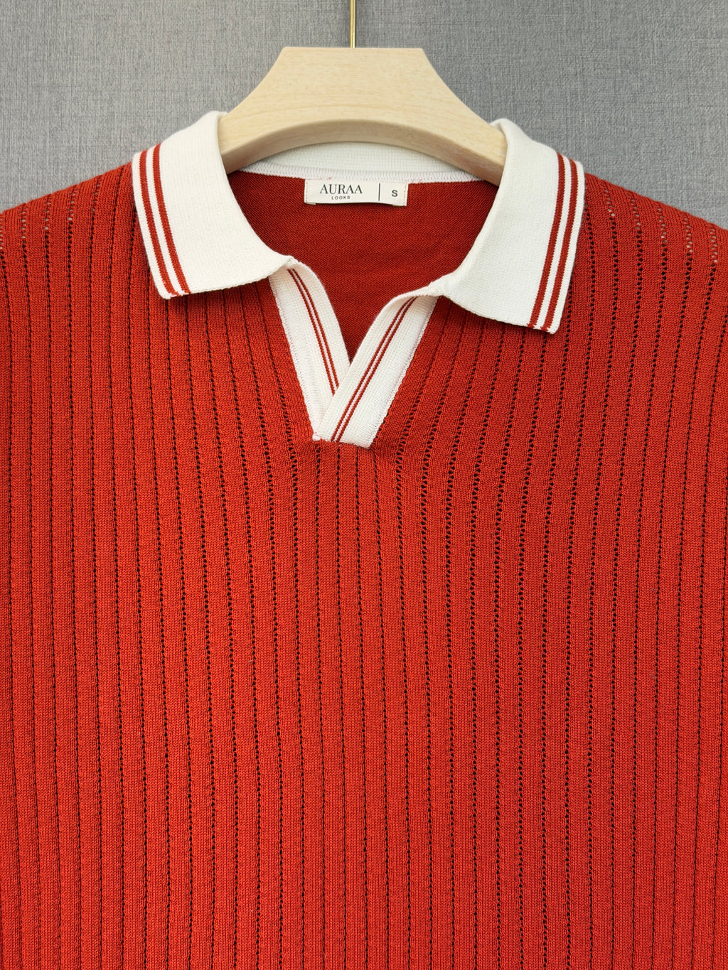 Ribbed Polo T Shirt - Brick Red