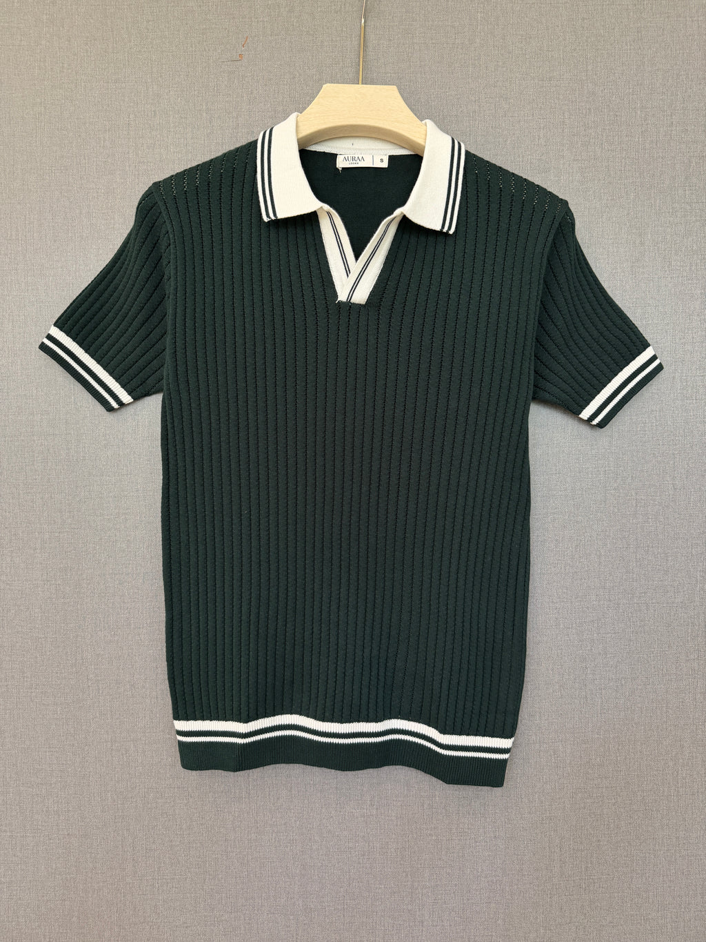 Ribbed Polo T-Shirt - Forest Green