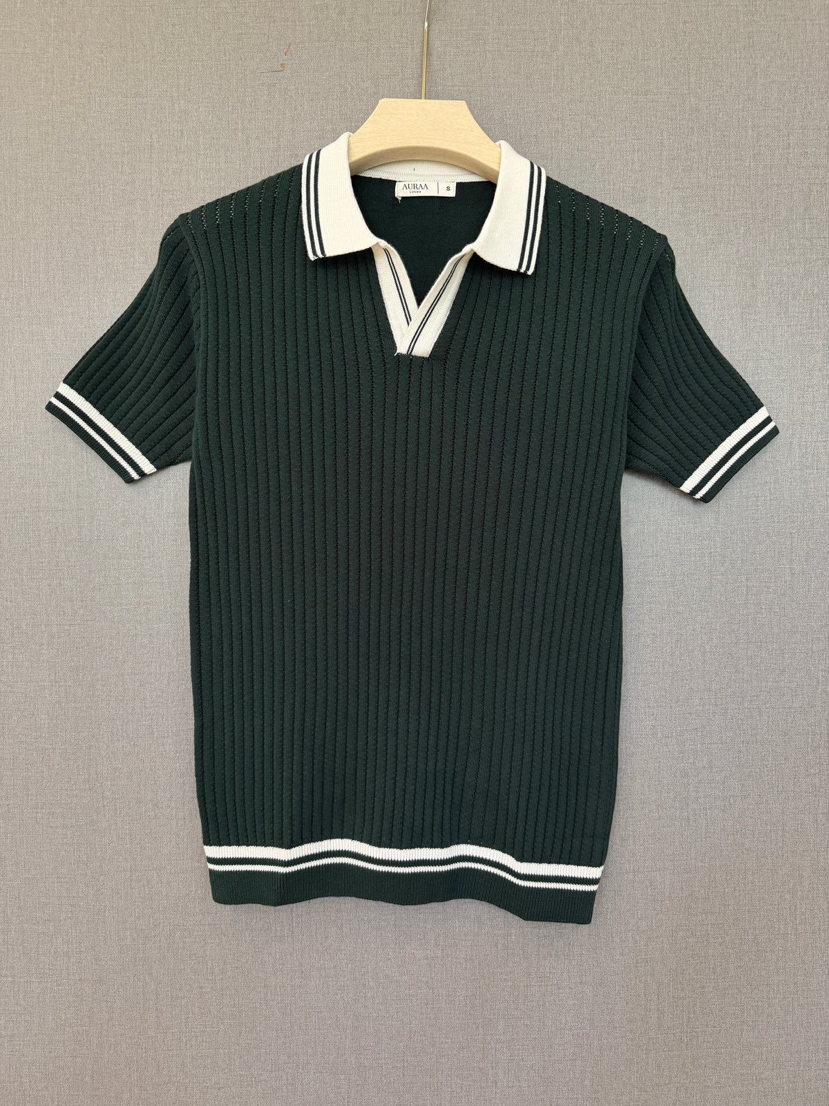 Ribbed Polo T-Shirt - Forest Green