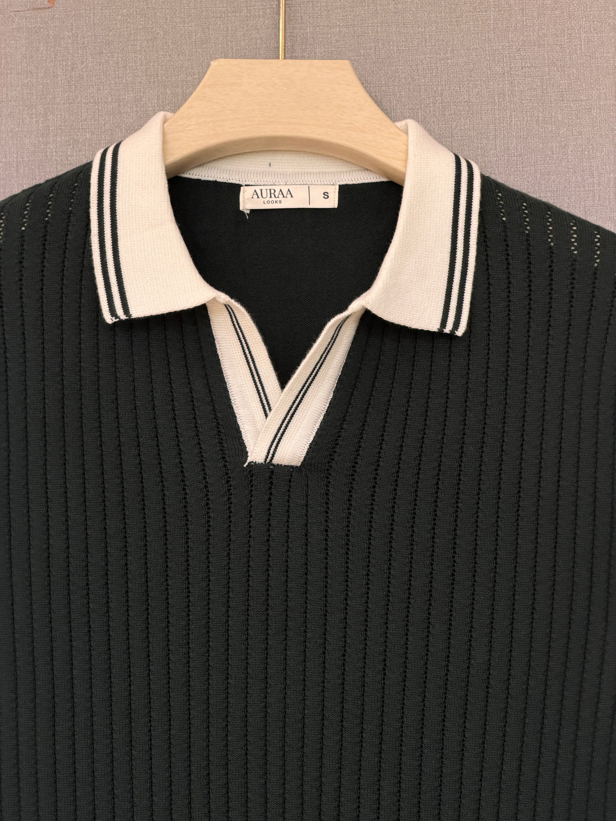 Ribbed Polo T-Shirt - Forest Green