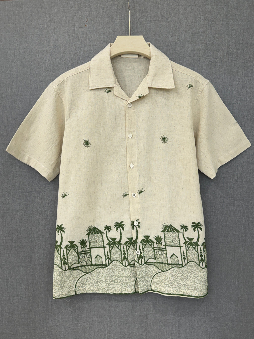 Coastal Haven Printed Linen Shirt - Ivory