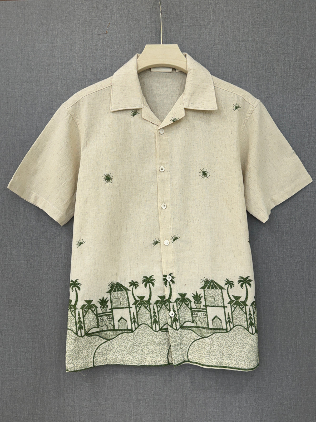 Coastal Haven Printed Linen Shirt - Ivory