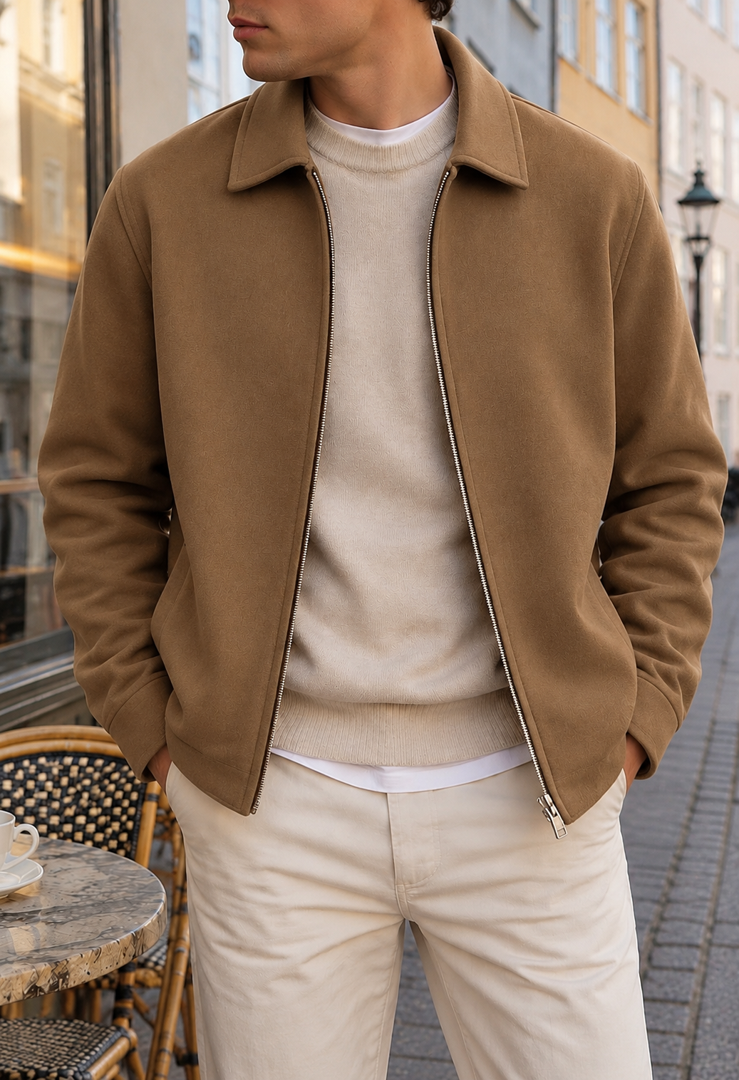 Suede Zip Jacket - Brown