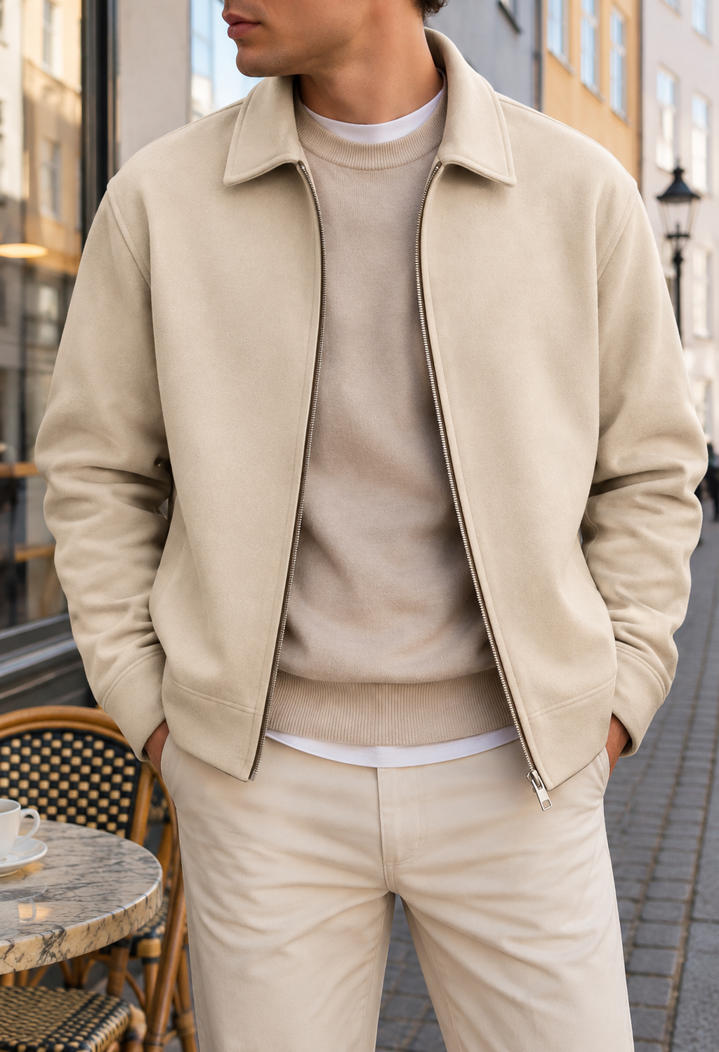 Suede Zip Jacket - Beige