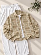 Geometric Embroidered Boxy Fit Shirt - Beige
