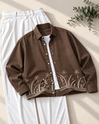 Botanical Embroidered Boxy Fit Shirt - Brown