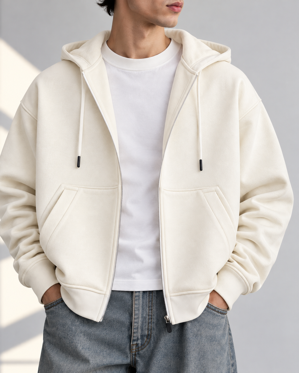 Oversized Zip Up Hoodie - Off White