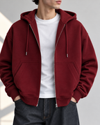 Oversized Zip Up Hoodie - Wine Red