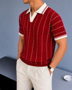 Vertical Stripe Knit Polo - Red