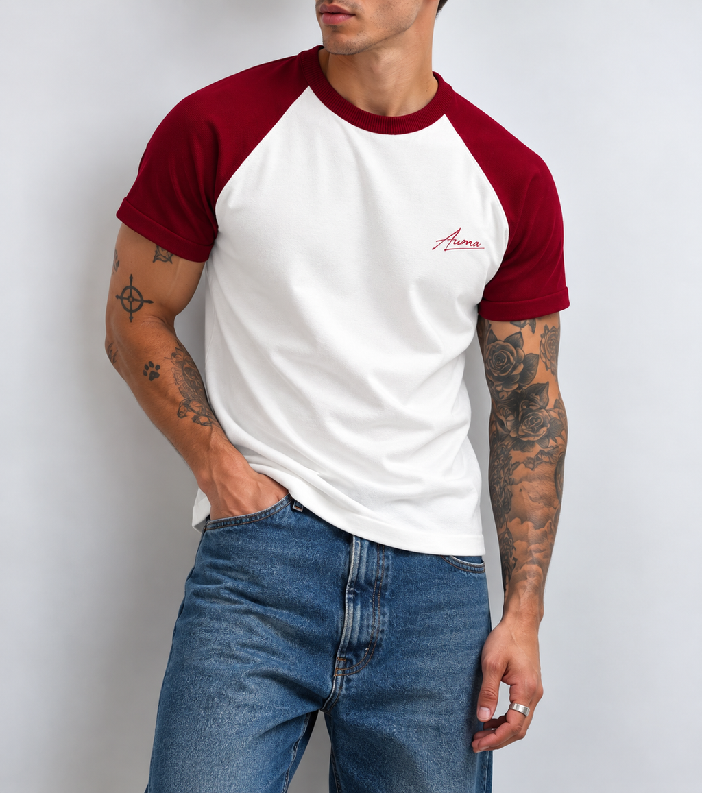 Classic Raglan Tee - Maroon & White