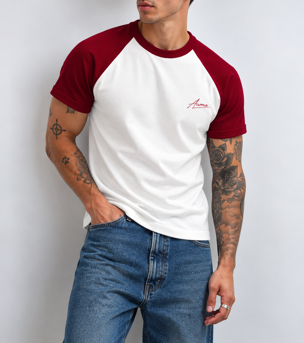 Classic Raglan Tee - Maroon & White