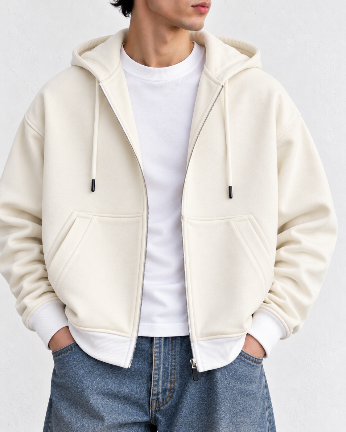 Oversized Zip Up Hoodie - Off White