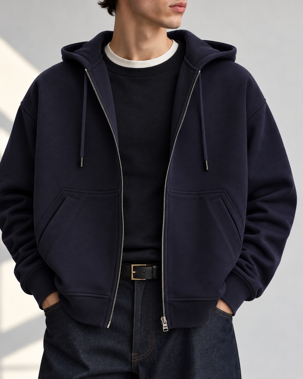 Oversized Zip Up Hoodie - Navy Blue