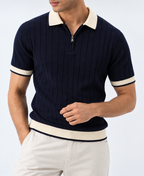 Ribbed Zip Polo - Navy