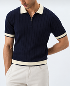 Ribbed Zip Polo - Navy