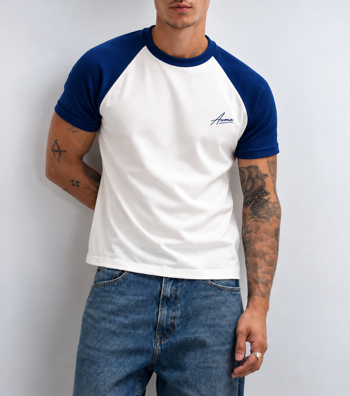Classic Raglan Tee - Royal Blue & White
