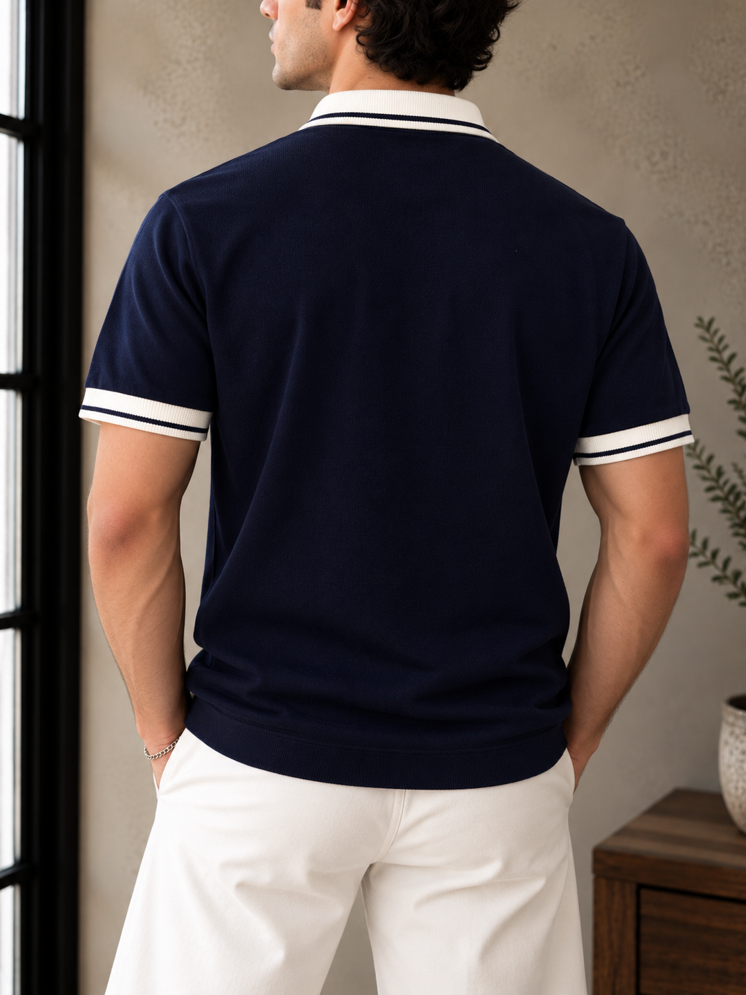 Textured Polo T Shirt - Navy Blue