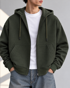 Oversized Zip Up Hoodie - Olive Green