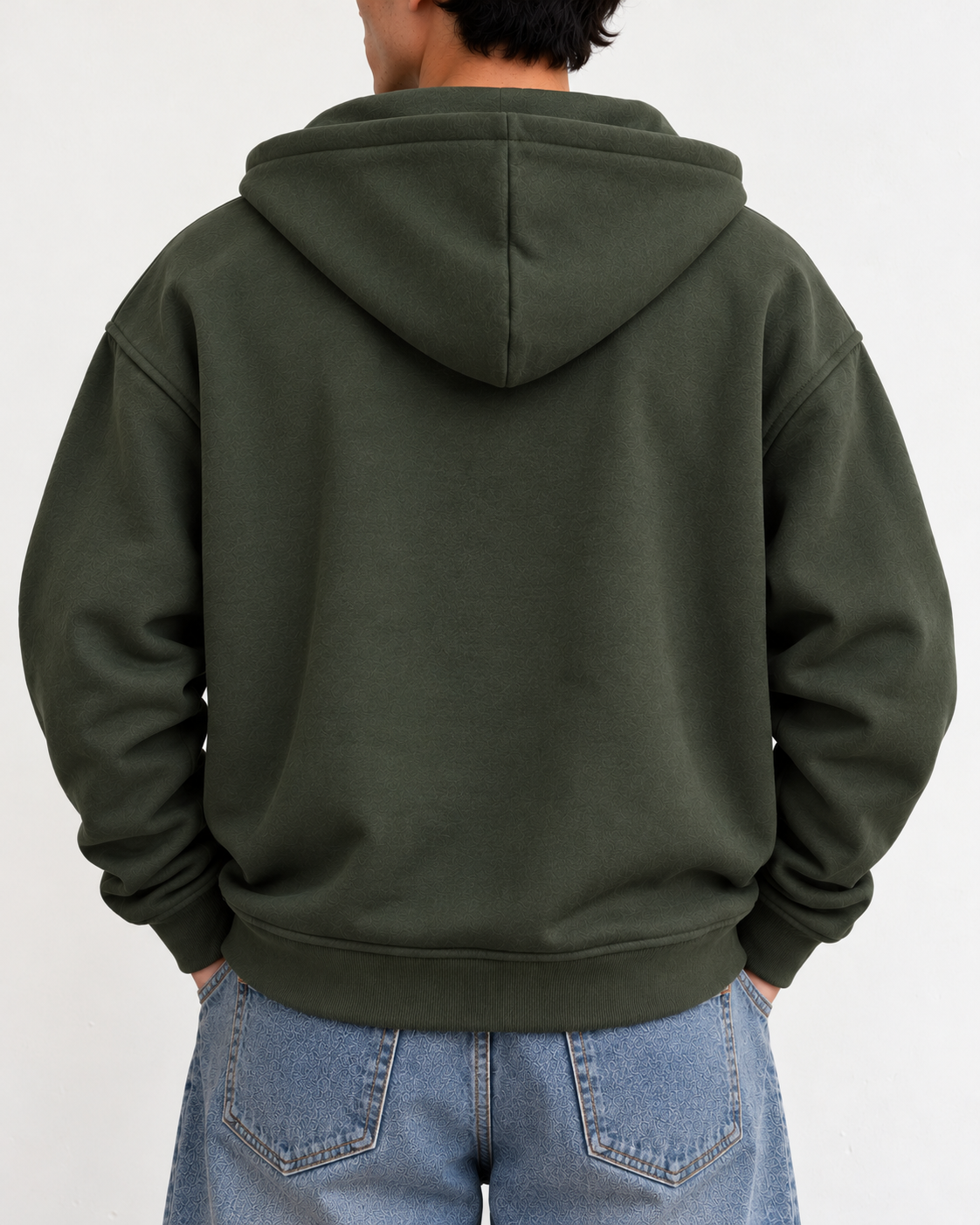 Oversized Zip Up Hoodie - Olive Green