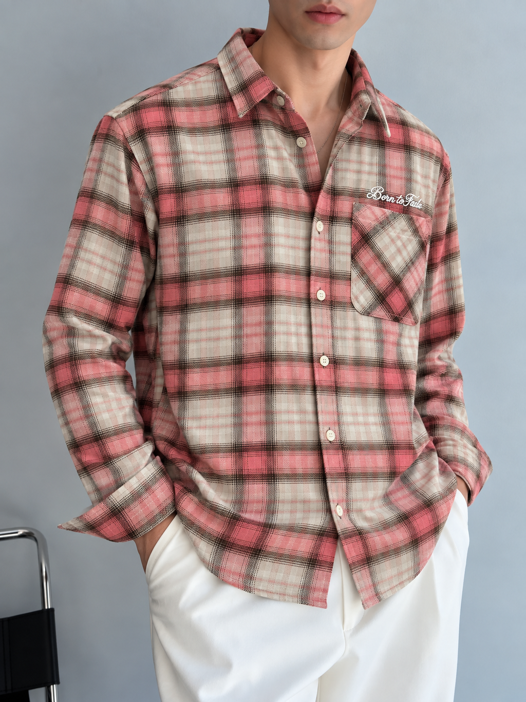 Born to Fade Plaid Flannel Shirt - Pink Cream