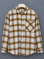 Born to Fade Plaid Flannel Shirt - Beige Brown