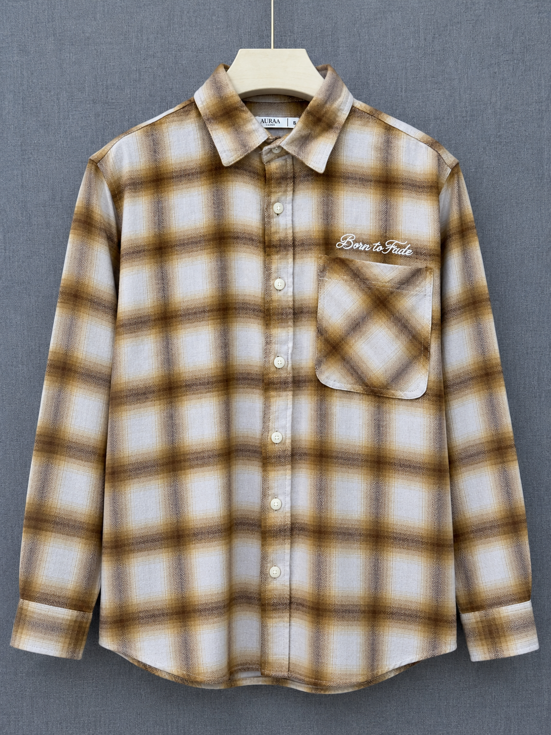 Born to Fade Plaid Flannel Shirt - Beige Brown