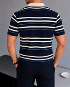 Striped Knit Polo - Navy Blue