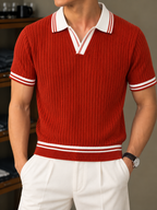 Ribbed Polo T Shirt - Brick Red