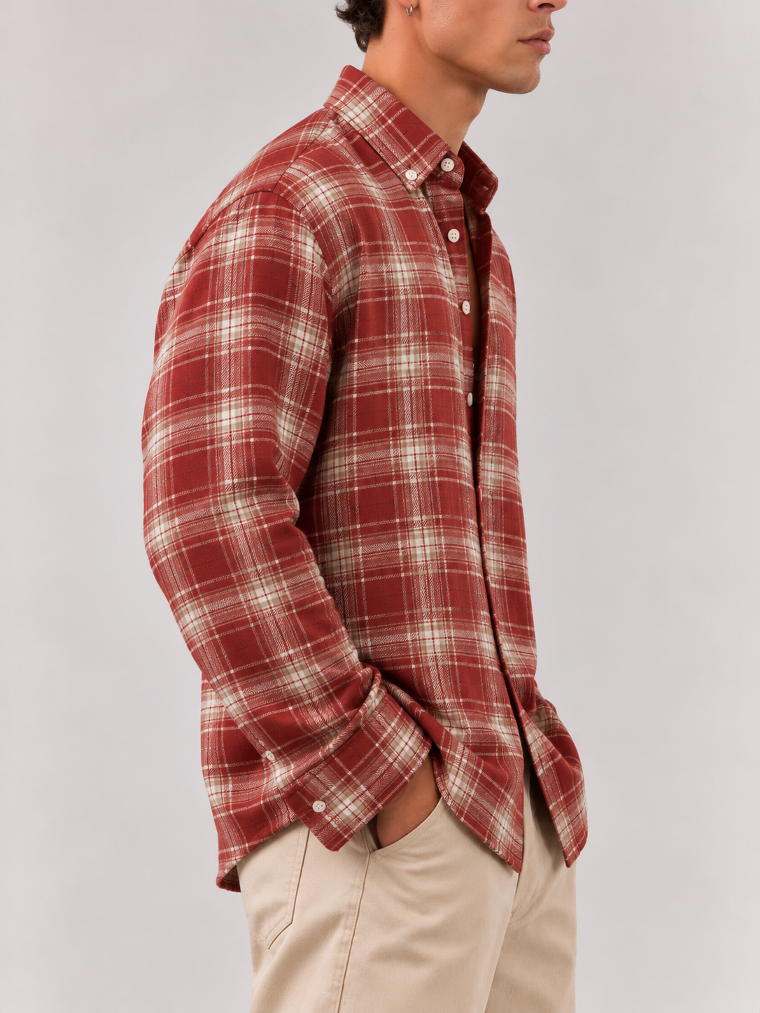 Checked Flannel Shirt - Rust Red