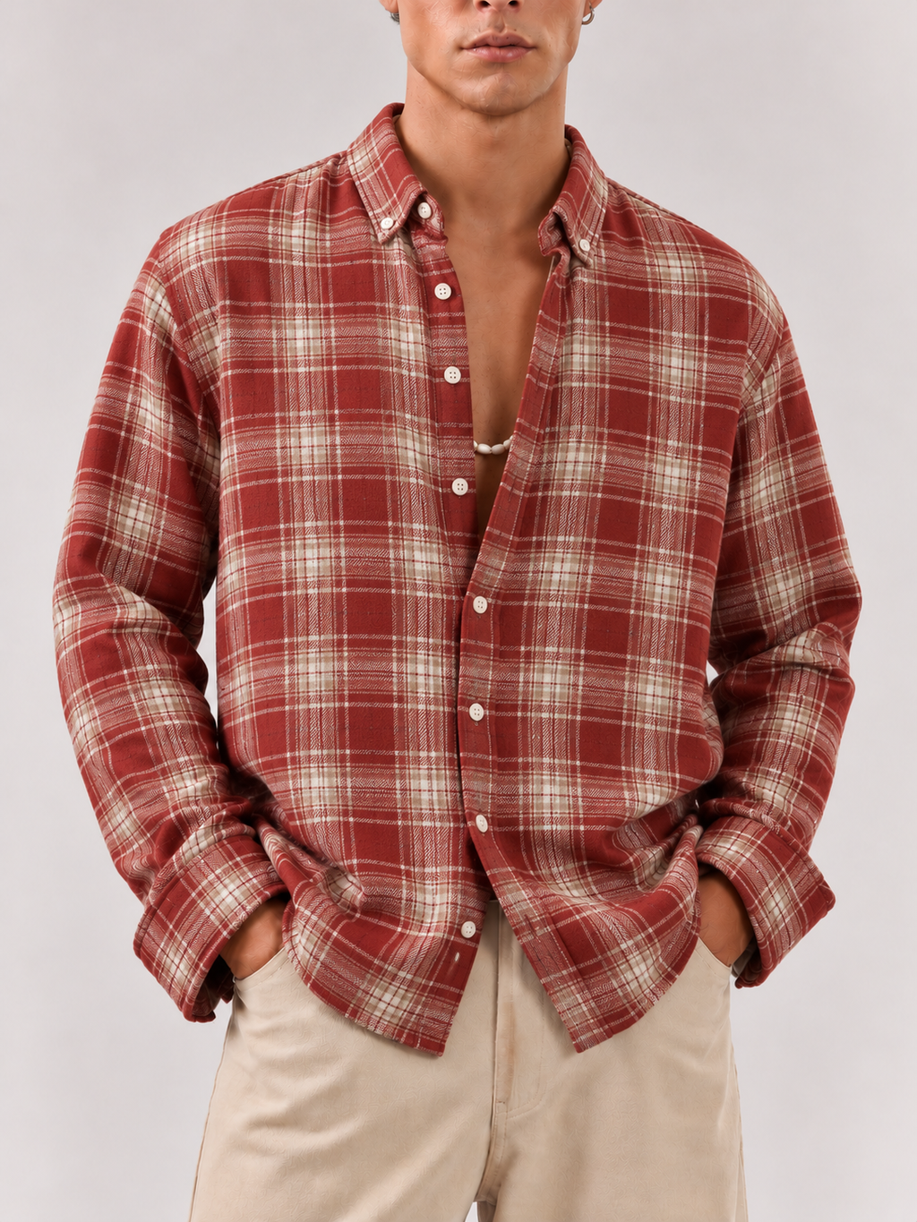 Checked Flannel Shirt - Rust Red