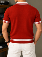 Ribbed Polo T Shirt - Brick Red