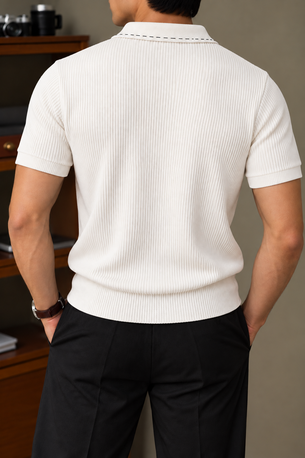 Ribbed Polo T Shirt - White