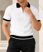 Ribbed Zip Polo - White