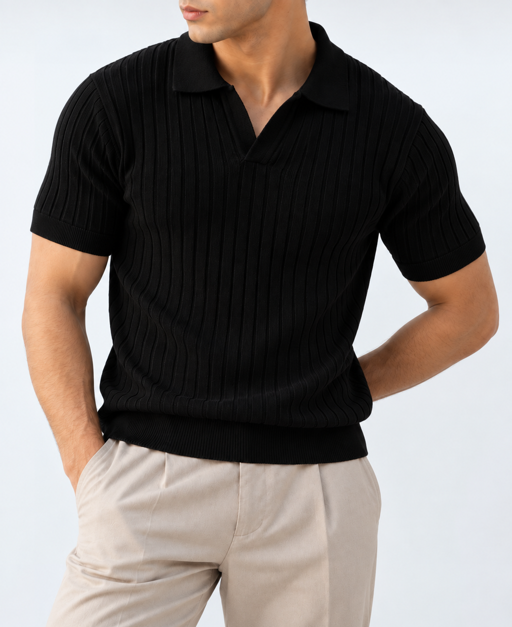 Ribbed Polo - Black