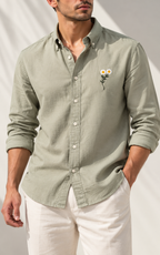Daisy Embroidered Shirt - Sage Green