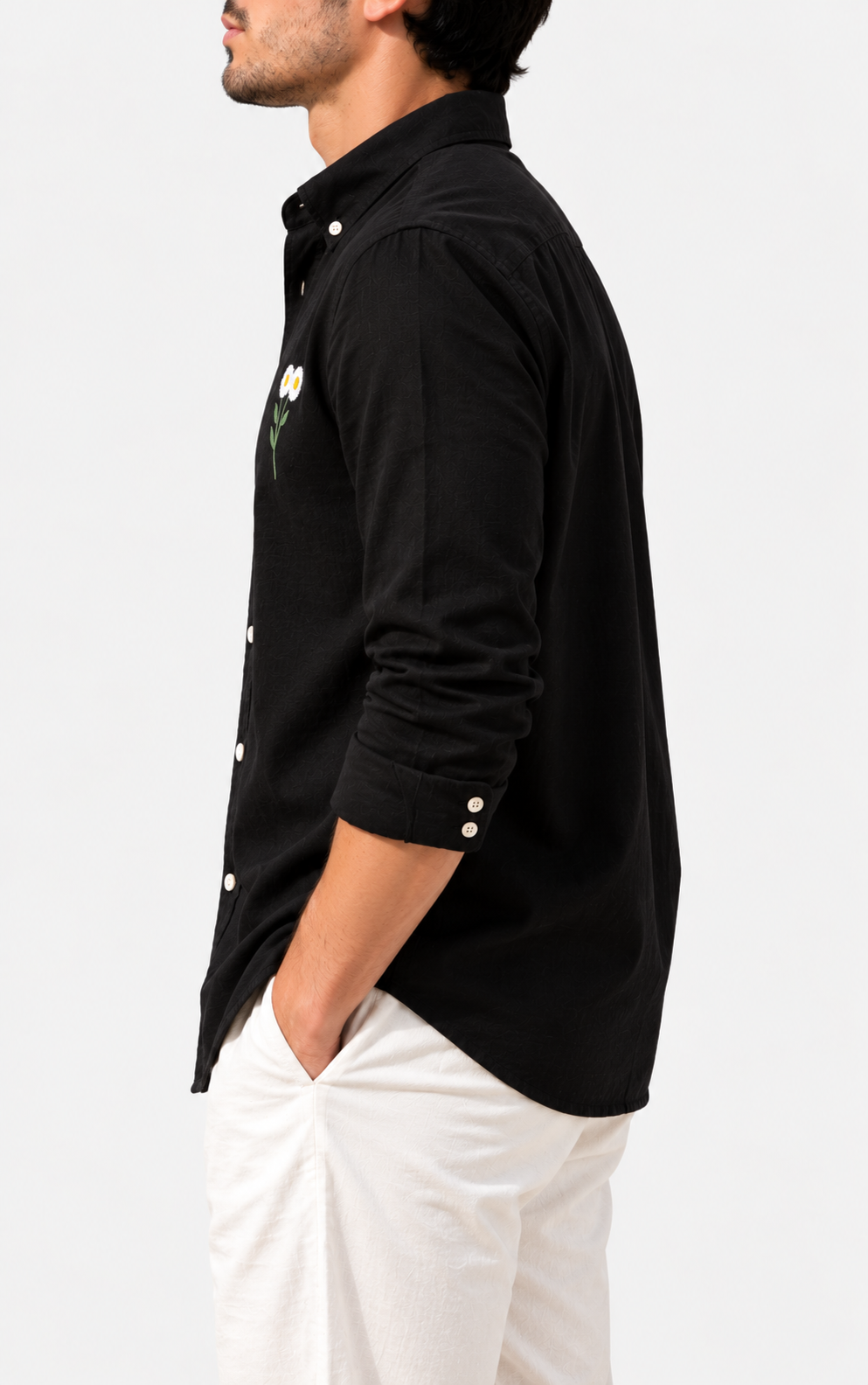 Daisy Embroidered Shirt - Black