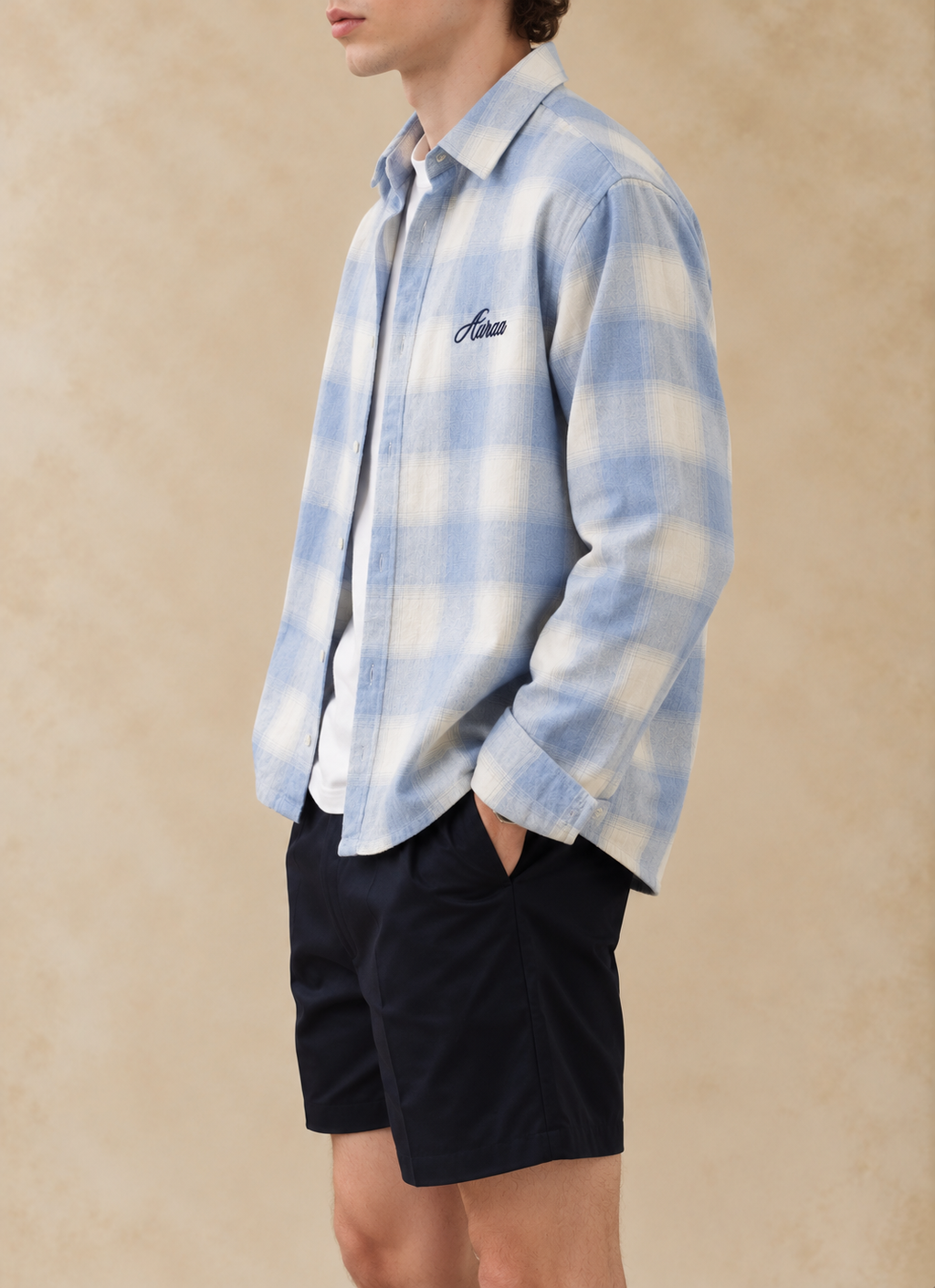 Boxy Fit Flannel Shirt - Blue & Cream