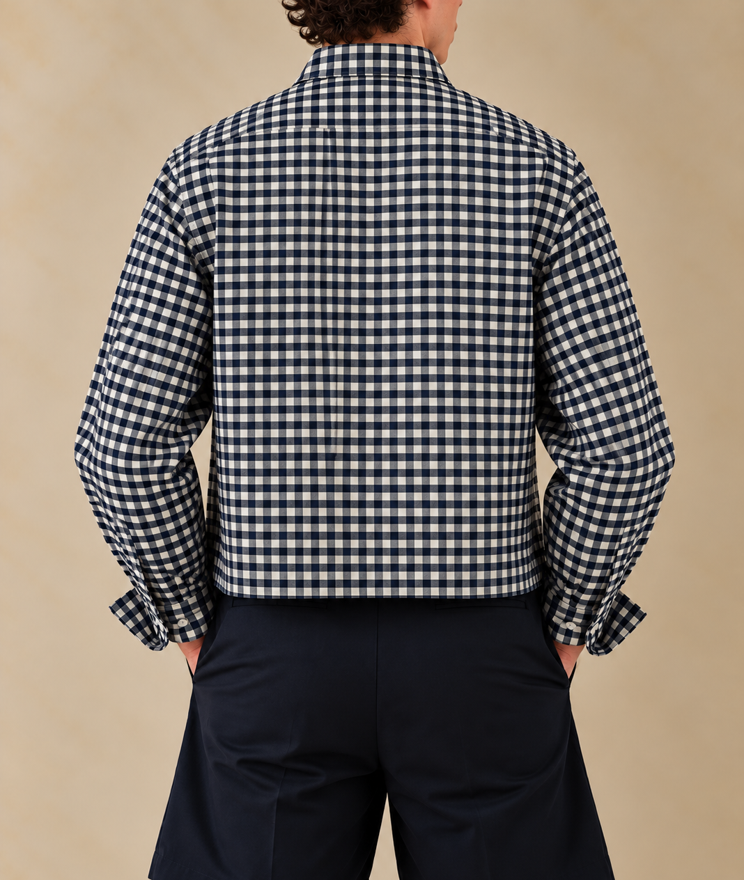 Boxy Fit Checkered Shirt - Navy Blue & White