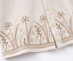 Botanical Embroidered Linen Shirt - Cream