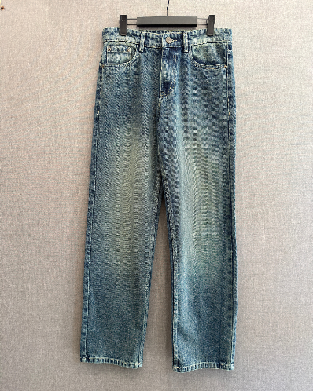 Denim Straight Fit Jeans - Distressed Light Blue 7