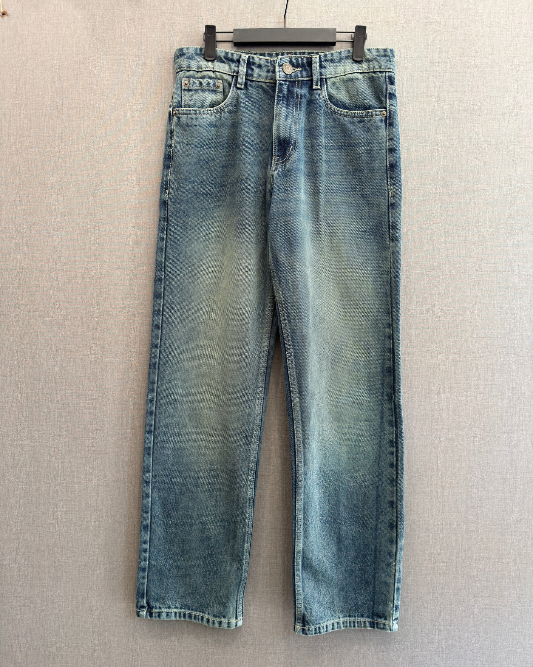 Denim Straight Fit Jeans - Distressed Light Blue 7